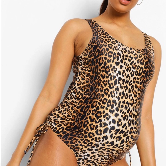 Maternity Leopard Ruched Side Swimsuit - Picture 1 of 2